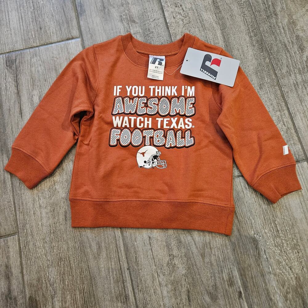 Russell Athletic Boys Sweater 2T Texas Football Burnt Orange Graphicâ Fall NEW